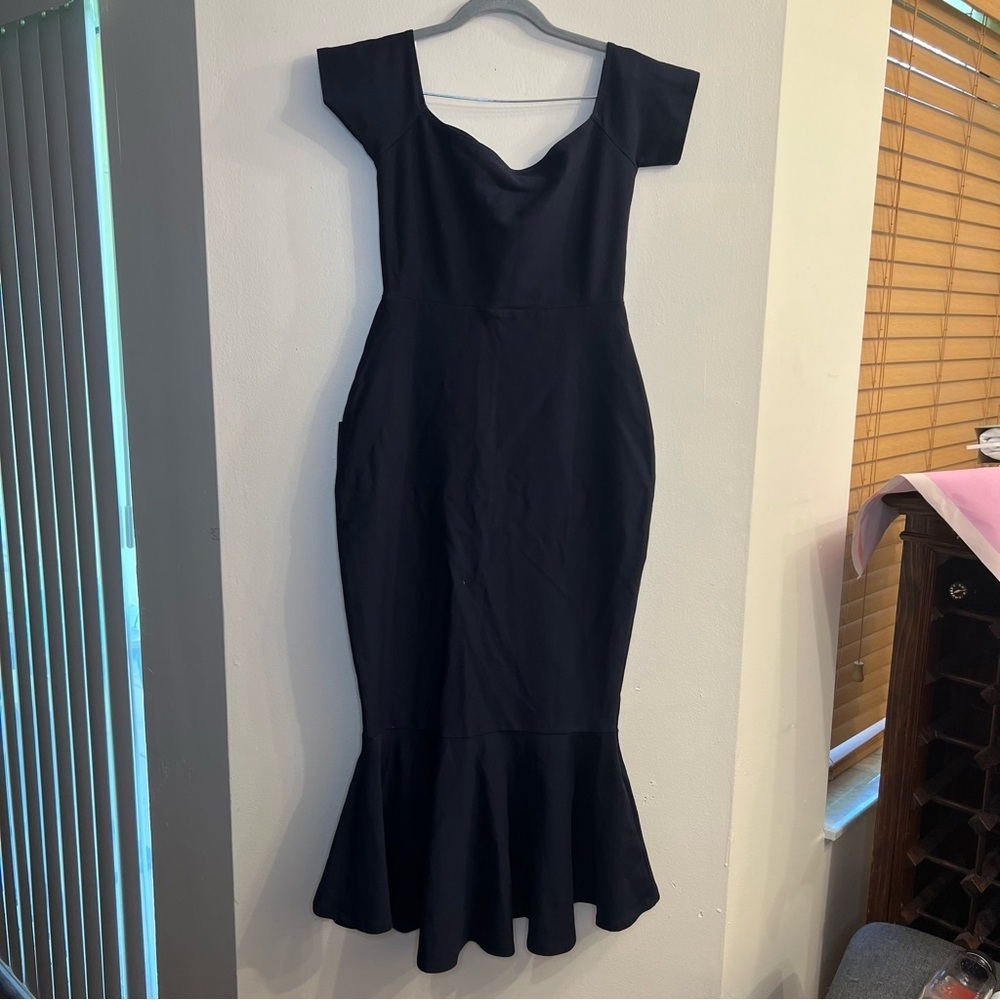 Lulus How Much I Care Midnight Blue Off-the-Shoulder Midi Dress NWT Size Small - Picture 2 of 6
